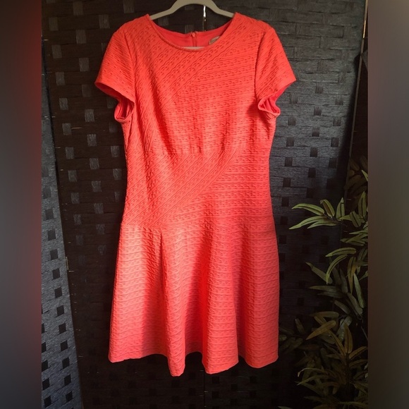 Sandra Darren Dresses & Skirts - Sandra Darren Dress Women's sz 16 A Line Coral Orange Midi Texture Short Sleeve